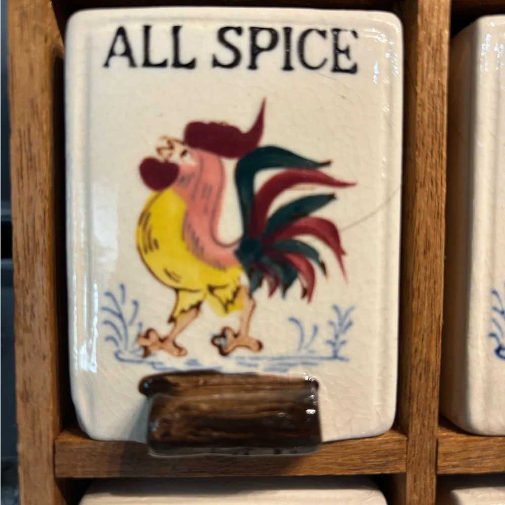Ceramic Rooster Spice Jars Set - White and Multicolor